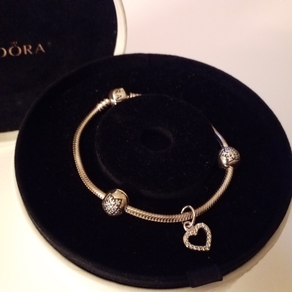 Pandora Jewelry - Authentic Pandora Bracelet with Open Heart Charm and Jewelry Box